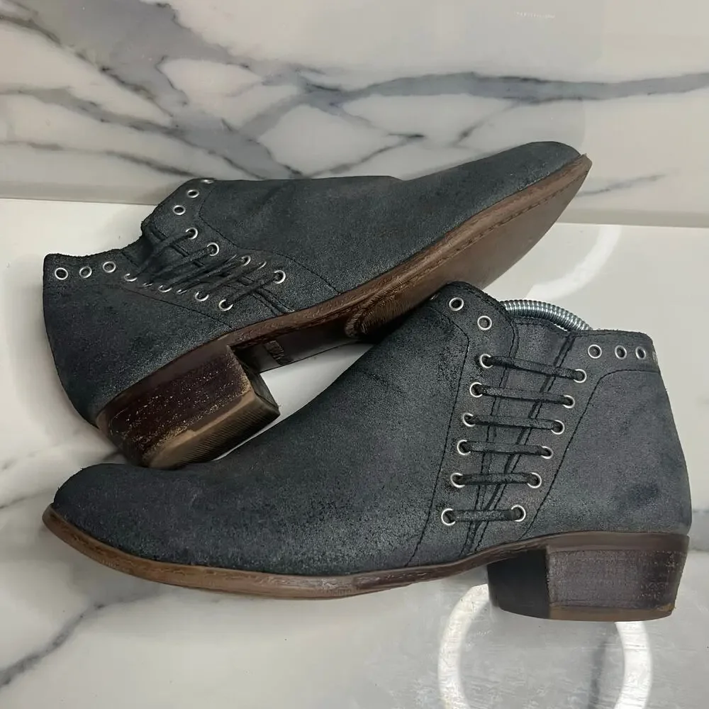 Minnetonka Women's Gray Leather Lace Up Western Whipstitch Brenna Boots Sz 9
